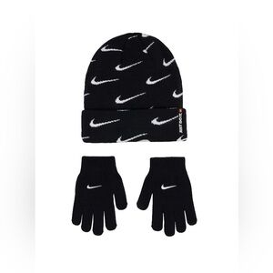 Nike Kids Black and White Gloves with Swoosh Design